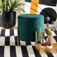Baxton Studio FZD190717-Green Velvet-Ottoman Thurman Contemporary Glam and Luxe Green Velvet Fabric Upholstered and Gold Finished Metal Ottomanw
